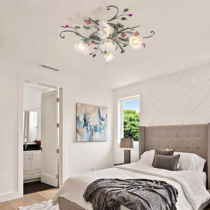 Led Plafonniers De Villa De Campagne,Lustre Avec Abat-Jour En Verre Et Conception De Fleurs Fleurs,Vintage Suspension Luminaire, Pour Chambre À Coucher Salon Chambre À Coucher Restaurant Couloir