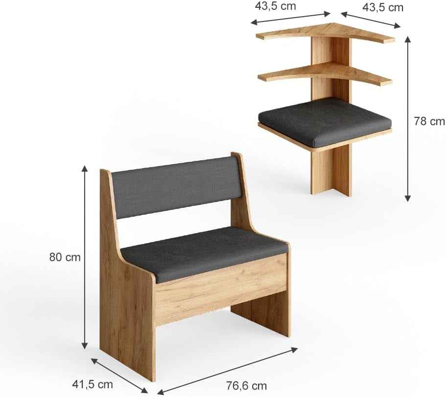 Banc D'Angle Roman, Chêne Doré, 76.6X41.5Cm | Adapté À Une Installation D’Angle Dans Les Cuisines Et Les Salles À Manger