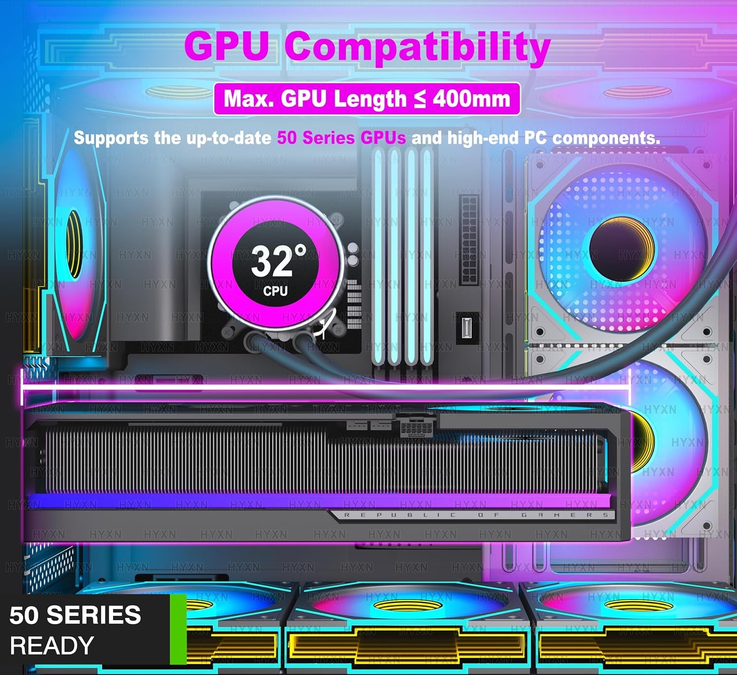 H3(2026) Boitier PC ATX– Préinstallé 6 Ventilateurs PWM ARGB Miroir Infini, Supporter Radiateur 360 Mm,Boîtier PC ATX À Double Chambre Mid Tower, Avec Type -C 3.2 (Noir)