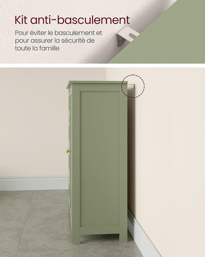 Meuble Salle De Bain Rangement, Armoire Gain De Place, Commode, Avec 4 Tiroirs, Placard Avec Porte, Étagère Réglable, 30 X 55 X 82 Cm, Vert Forêt LHC041C02