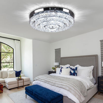 Lustre En Cristal Plafonnier Encastré Moderne Grand Lustre LED Entrée Chambre Salon Salle À Manger (Blanc Froid 6000K)