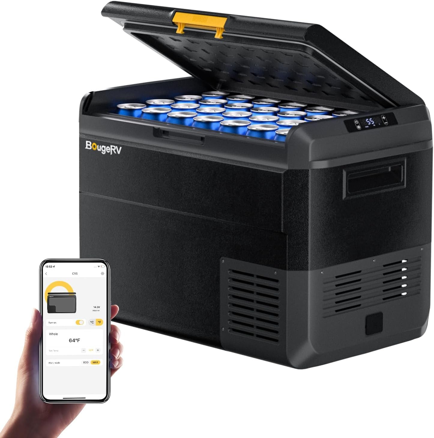 CRS 50L Glacière À Compresseur Étanchéité IPX4 Congélateur Réfrigérateur À Compression 12/24V 220V Pour Voiture Camping Voyage Bateau Contrôle APP -20℃~20°C