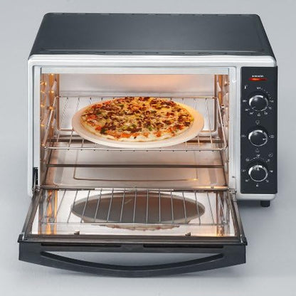 Mini-Four À Chaleur Tournante 42 L Avec Pierre À Pizza Et Tournebroche, Four Posable 1 800 W Design Élégant, Électrique Avec Minuteur 120 Min, Noir/Inox, to 2058
