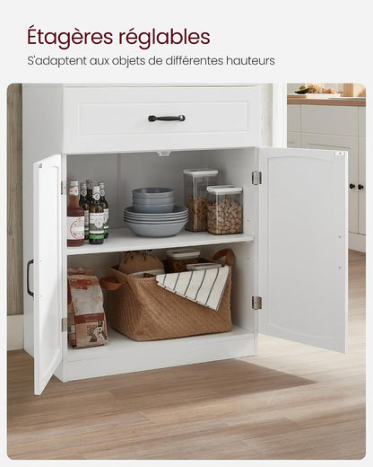 Buffet Haut Cuisine, Meuble De Rangement, Garde-Manger, Vaisselier, Avec Portes En Verre Et Étagères Réglables, Trou De Passage Des Câbles, Pour Micro-Ondes, Style Moderne, Blanc LSC361W21 | Armoire Multi-Usages Avec Étagères Réglables, Trou De Câble, Style Maison De Campagne, Blanc, Collection SOFIE LSC361W21