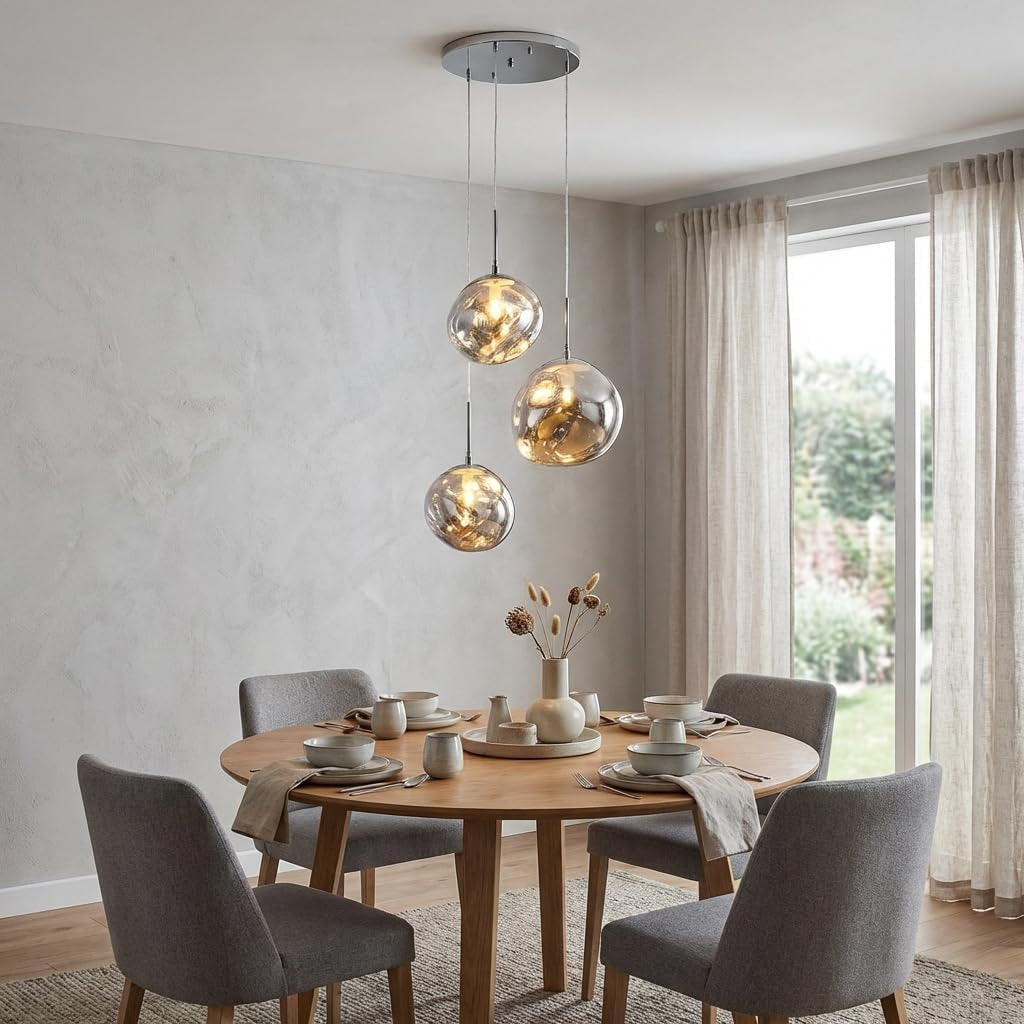BARCELONA LED Lustre Suspendu Triple En Cristal Moderne "KADNIS" - 3 Lumières E27, Design Style Vintage/Industriel/Scandinave/Rustique, Pour Salon, Chambre D'Ado, Bureau Ou Entrée, Chrome