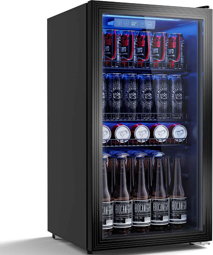 Réfrigérateur À Boissons 90L | Refroidissement Uniforme Et Sans Givre, 3 Étagères Réglables Pour 125 Canettes | Silencieux Pour Bar, Bureau & Maison – Noir