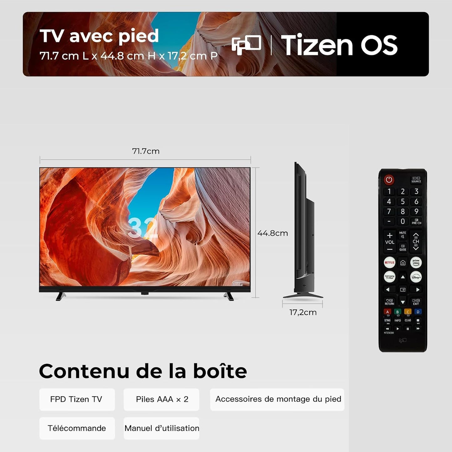 Smart TV 32 Pouces, Téléviseur Avec Tizen OS, Compatible Samsung TV Plus, HD 720P Dolby Audio, HDR10, Smartthings, Miracast, Gaming Hub, Commande Vocale, Écran Plat | HDR10, Dolby Audio, Gaming Hub, Smartthings, Miracast, plus De 350 Chaînes En Direct Gratuites via Samsung TV Plus