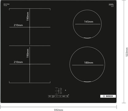 Bosch PVS611BB6E Série 4 - Plaque Induction, Zone Combi-Induction | 60 Cm, Noir, Powerboost (Induction), Touch Select, Timer Avec Fonction Arrêt