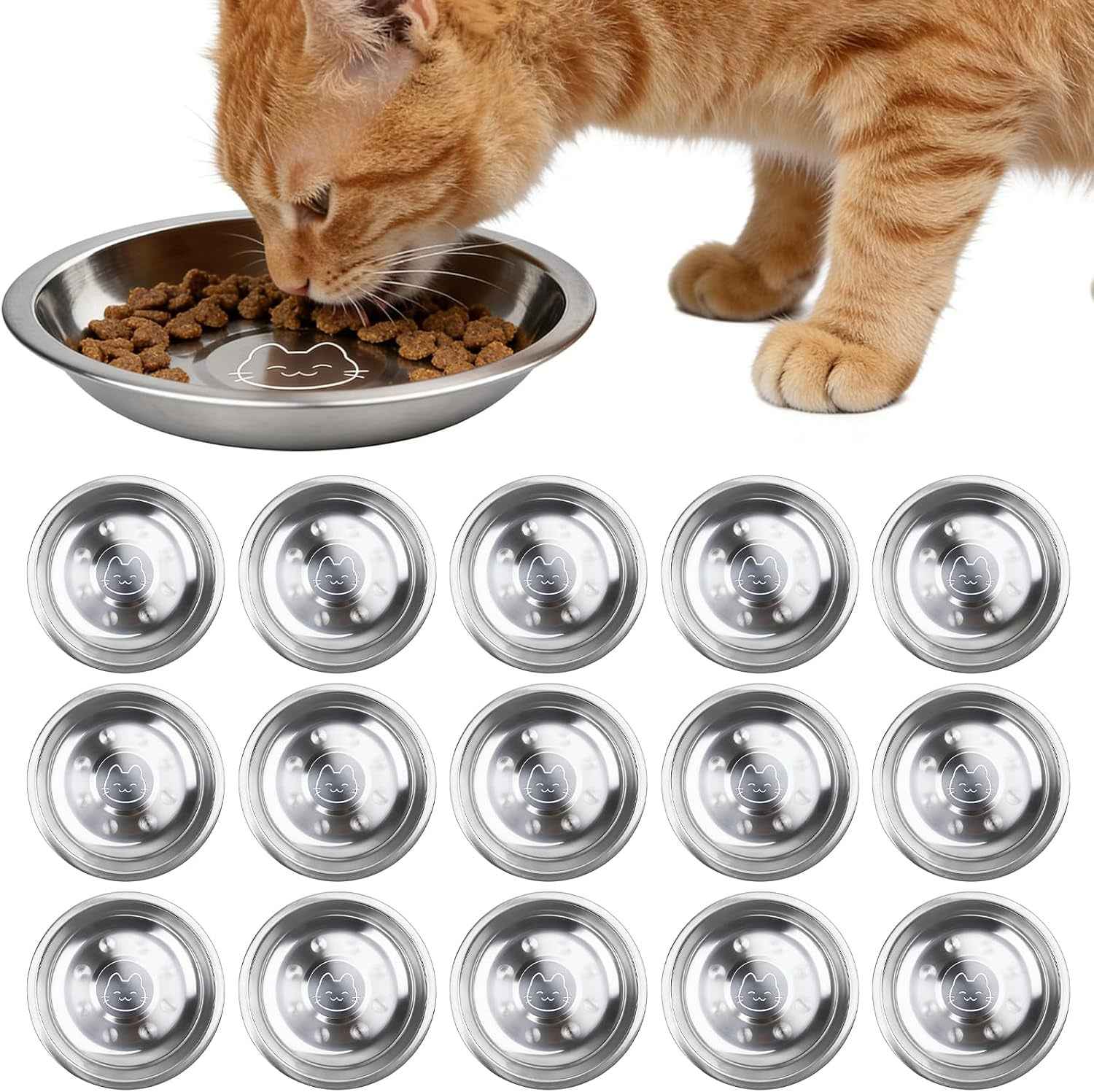 Lot De 15 Gamelles Pour Chat En Acier Inoxydable : 16 Cm Gamelle Pour Chat Plate En Acier Inoxydable 304, Gamelle Pour Chat, Gamelle Anti-Chute Pour Chat Anti-Chute Et Facile À Nettoyer, Facile À