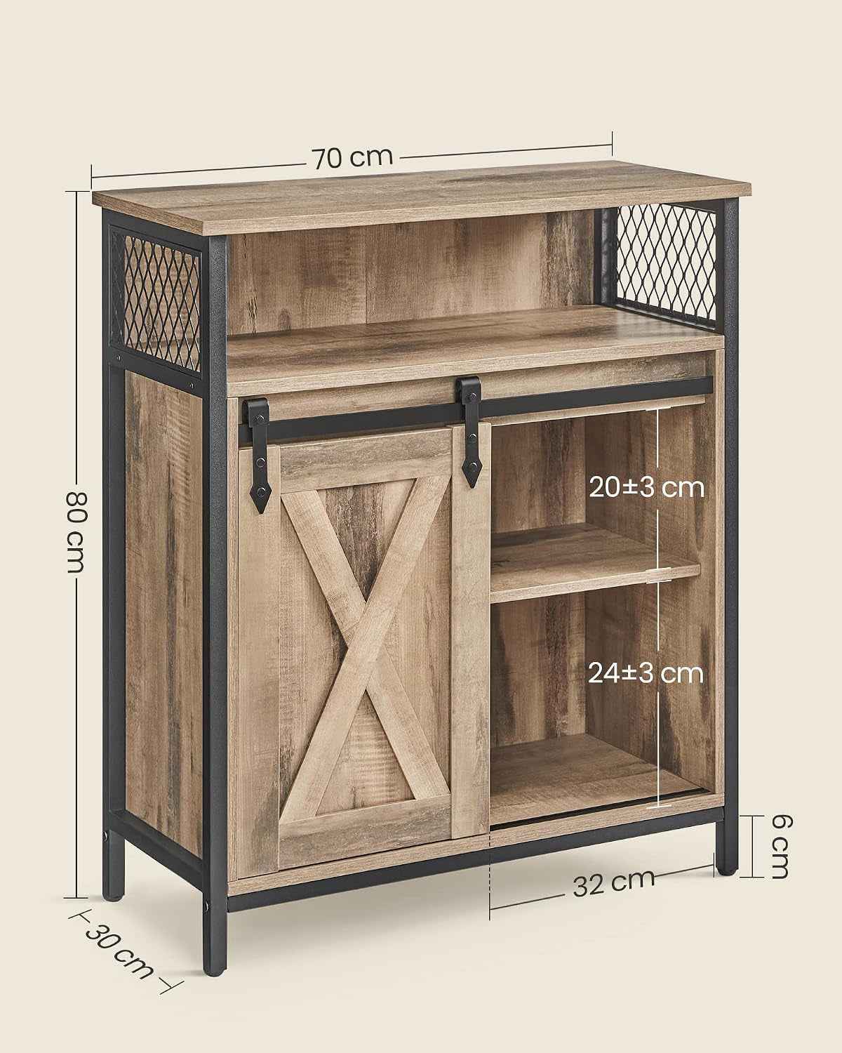 Meuble De Rangement, Buffet Cuisine, Commode, Avec Porte Coulissante, 30 X 70 X 80 Cm, Étagères Réglables, Pour Salon, Marron Camel Et Noir D'Encre LSC089B50V1 | DAXTON LSC089B50 Armoire De Cuisine, Étagère Réglable, Compartiment Ouvert, Style Industriel,