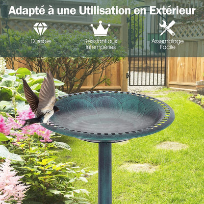 GOPLUS Mangeoire Oiseaux Extérieur, Plateau φ50CM, Abreuvoir Oiseaux Hauteur 72CM, Bain d'oiseaux en PP sur Pied, Base Remplissable, Design Antique, Bronze Vert