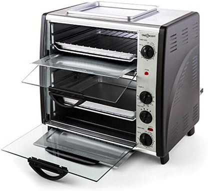 Oneconcept All-You-Can-Eat - Four Grill, Four Électrique, Four Double, 42L Au Total, 2400W, Température Réglable, 60-240°, Timers, 2X Plaques, Fenêtre Large, Broche, Poids 7Kg, Argent
