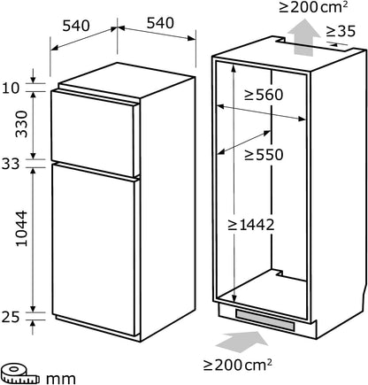Exquisit Réfrigérateur Encastrable EKGC265-40-040E | Appareil Encastrable | Montage De Porte Coulissante | Capacité Utile De 205 L | Blanc | Réfrigérateur | Compartiment À Légumes | Lumière LED |