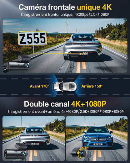 4K Dashcam Voiture Avant Arrière,5G Wifi GPS,2160P+1080P Camera Voiture | 1.5'' IPS Caméra Embarquée Voiture Avec Carte SD 64G,Grand Angle 170°,Vision Nocturne,Wdr,G-Capteur,Mode Stationnement 24H