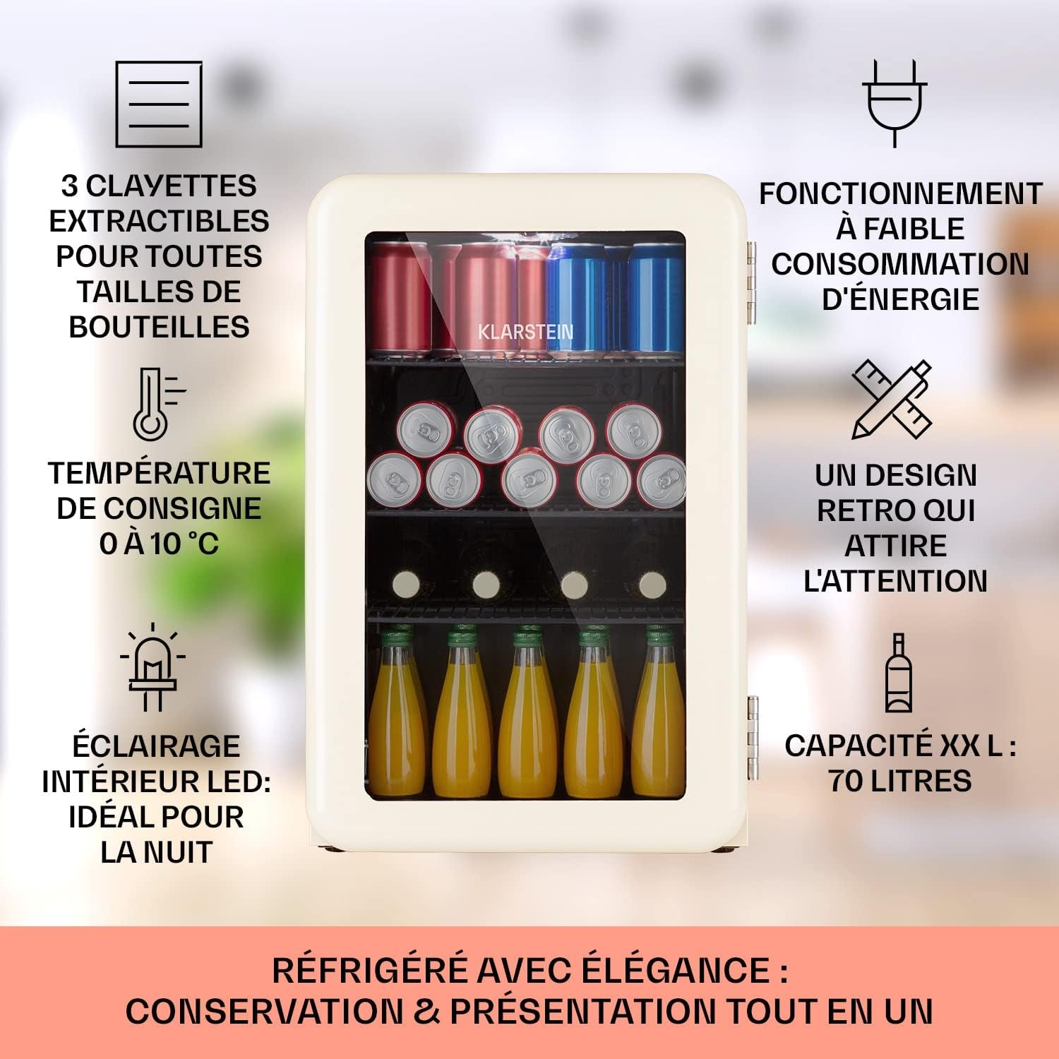 Mini Frigo De Chambre De 70L Pour Boissons Et Bieres, Petit Frigo Silencieux, Mini Bar Intérieur/Ext, Petit Refrigérateur Camping, Stockage De Vins Et Boisssons, Étagères Amovibles, 0-10°C