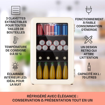 Mini Frigo De Chambre De 70L Pour Boissons Et Bieres, Petit Frigo Silencieux, Mini Bar Intérieur/Ext, Petit Refrigérateur Camping, Stockage De Vins Et Boisssons, Étagères Amovibles, 0-10°C