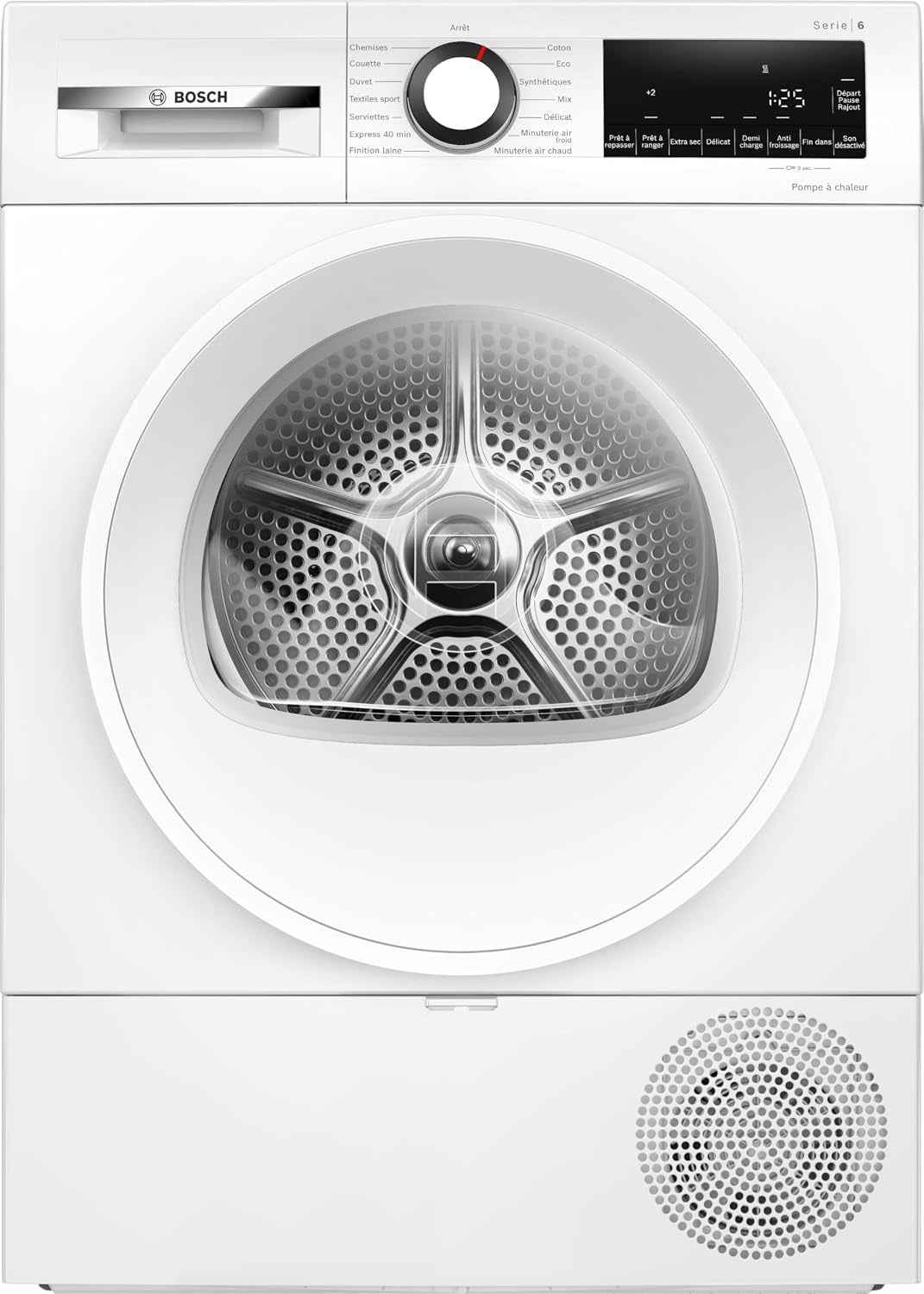 Bosch WQG1420DFR Série 6 - Sèche-Linge, Autodry | Blanc, 9 Kg, Pompe À Chaleur, Anti-Froissage, Option Demi-Charge, Séchage Rapide 40 Minutes
