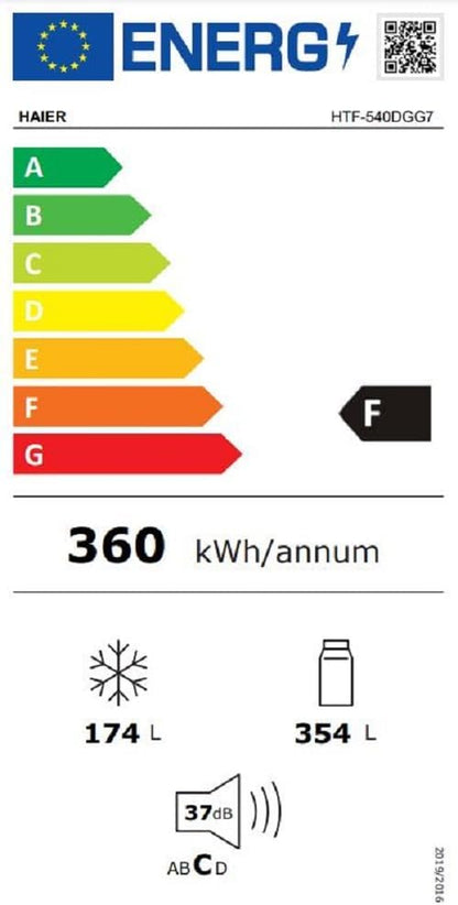 HTF-540DGG7 Réfrigérateur Combiné - Pose Libre, 528L, 4 Portes, Humidity Zone, Total No Frost Air Surround, My Zone Plus, Gris, Classe F