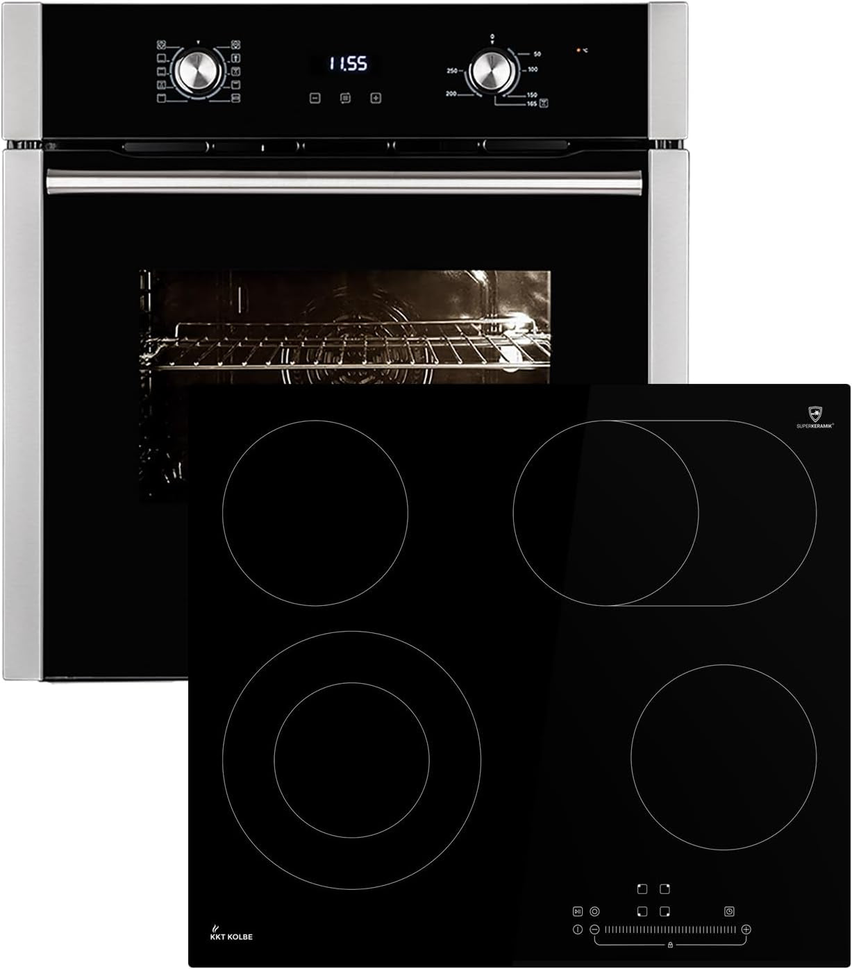 Cuisinière: Four Encastré 60Cm EB8005ED + 59Cm Plaque Vitrocéramique KK590RL | Fonction Pizza | Grill | Air Circulant | Air Chaud | Minuterie Automatique | SET8005KK59RL