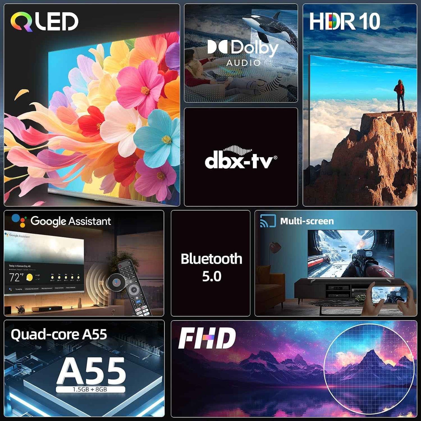 TV Connectée 40 Pouces FHD QLED Pro Google TV (L40QST) | HDR10, Apple Airplay, Dolby Audio &Dbx-Tv, Contrôle Vocal Google, Design Sans Bord