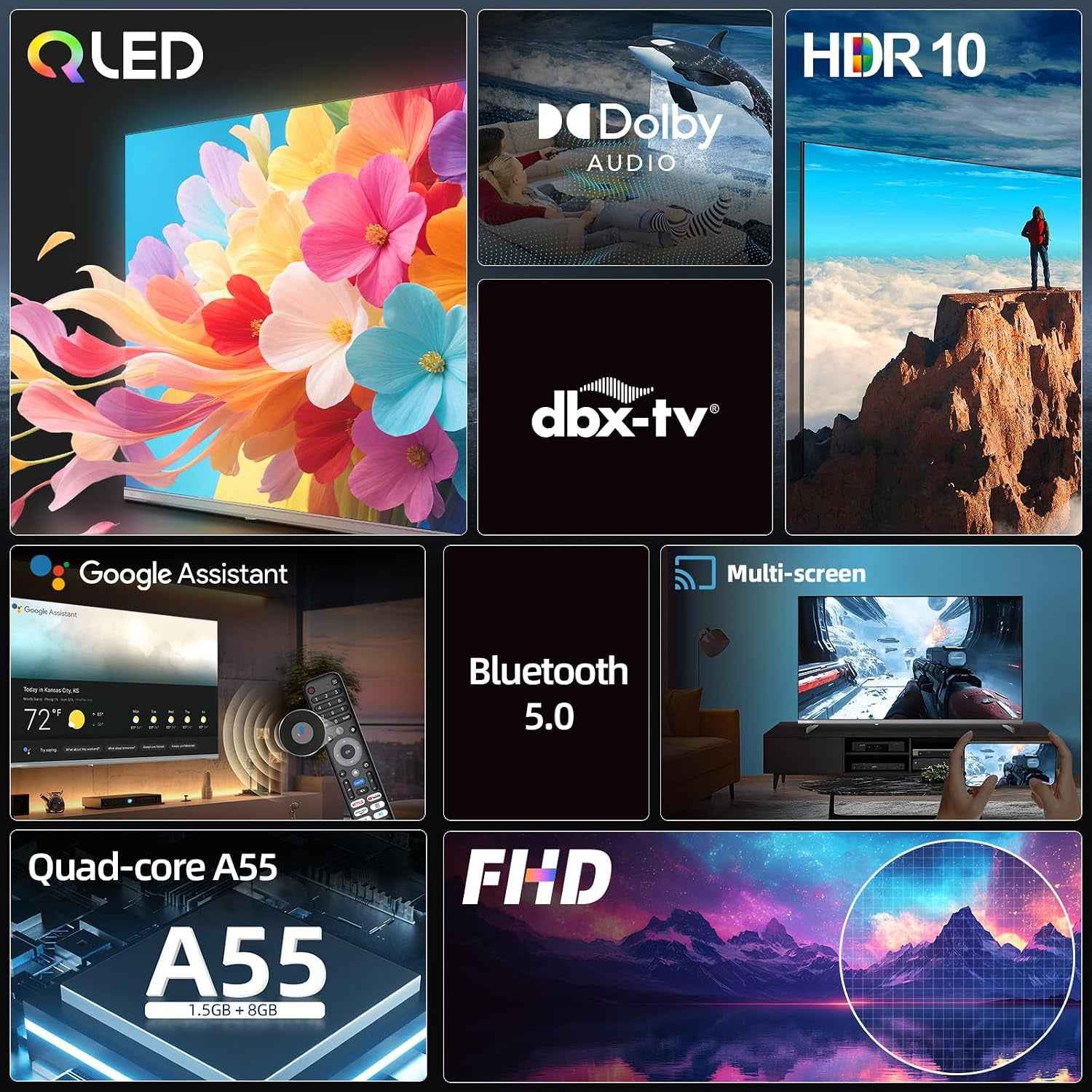 TV Connectée 40 Pouces FHD QLED Pro Google TV (L40QST) | HDR10, Apple Airplay, Dolby Audio &Dbx-Tv, Contrôle Vocal Google, Design Sans Bord