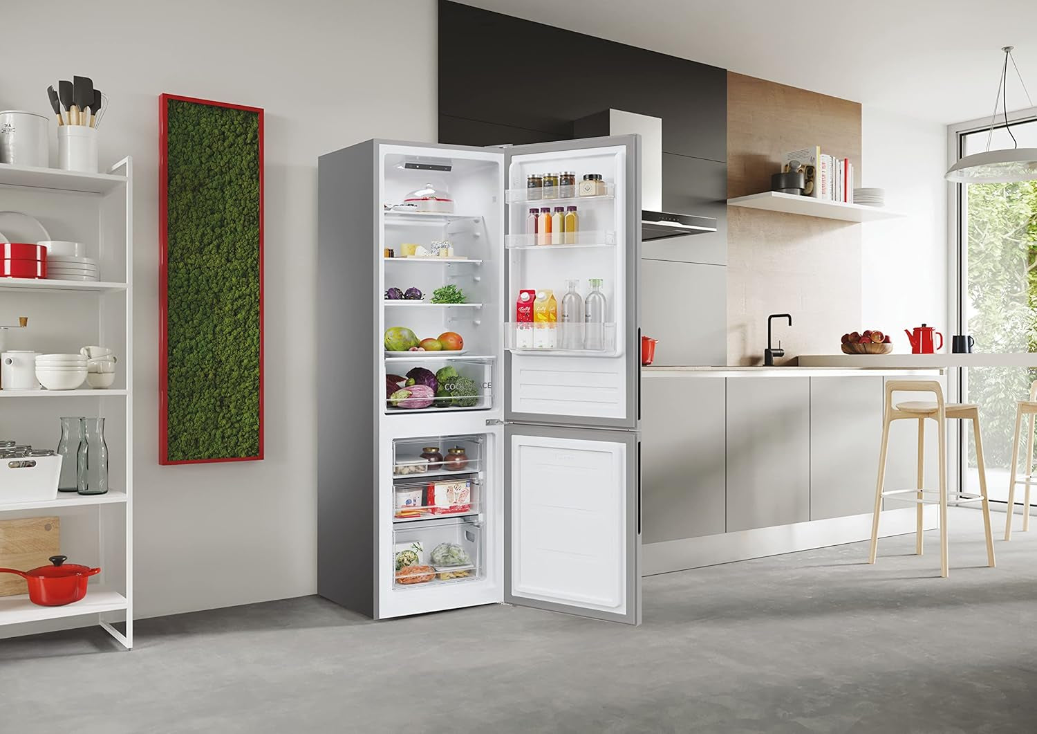 H-FRIDGE 300 HOCT3L517ES2 Frigo-Congélateur 2D Autonome, Technologie Low Frost, Fonction De Superrefroidissement, Affichage Électronique, Classe Énergétique E, Argent