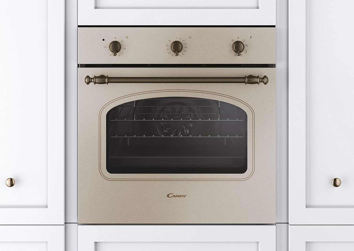 FCC603NAV Four Électrique À Encastrer, Ventilé, Capacité 65 Litres, Multifonction Et Fonction Pizza, 8 Programmes, 56,8 X 59,5 X 59,5 Cm, Style Rustique, Avoine, Classe A+