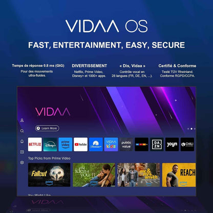 AV40F5Q 2K QLED FHD Smart TV 40 Pouces HDR10 Bluetooth Avec Triple Tuner (DVB-C/-S2/-T2) App Store, Netflix, Prime Video, Rakuten TV, DAZN, Youtube