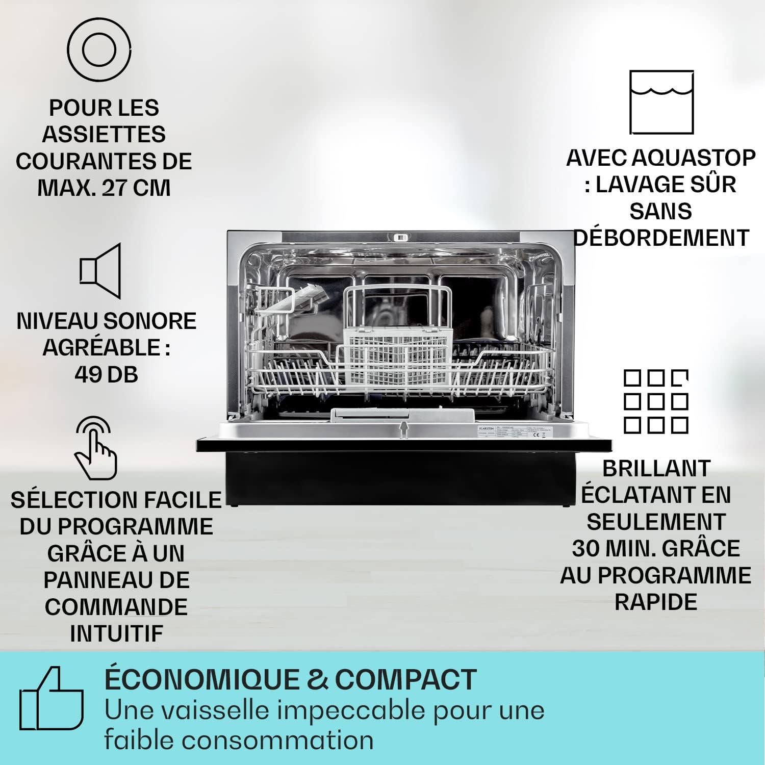 Mini Lave Vaisselle De 6 Couvert, Lave-Vaisselles Silencieux, 6 Programmes De Lavage, Petit Lave-Vaisselle De Table Compact, Lave Vaisselle Portable, Facile À Installer Pour Maison, Bureau