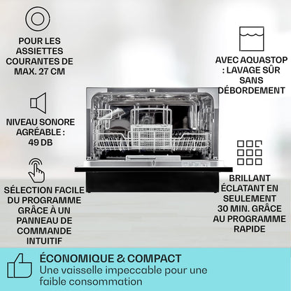 Mini Lave Vaisselle De 6 Couvert, Lave-Vaisselles Silencieux, 6 Programmes De Lavage, Petit Lave-Vaisselle De Table Compact, Lave Vaisselle Portable, Facile À Installer Pour Maison, Bureau