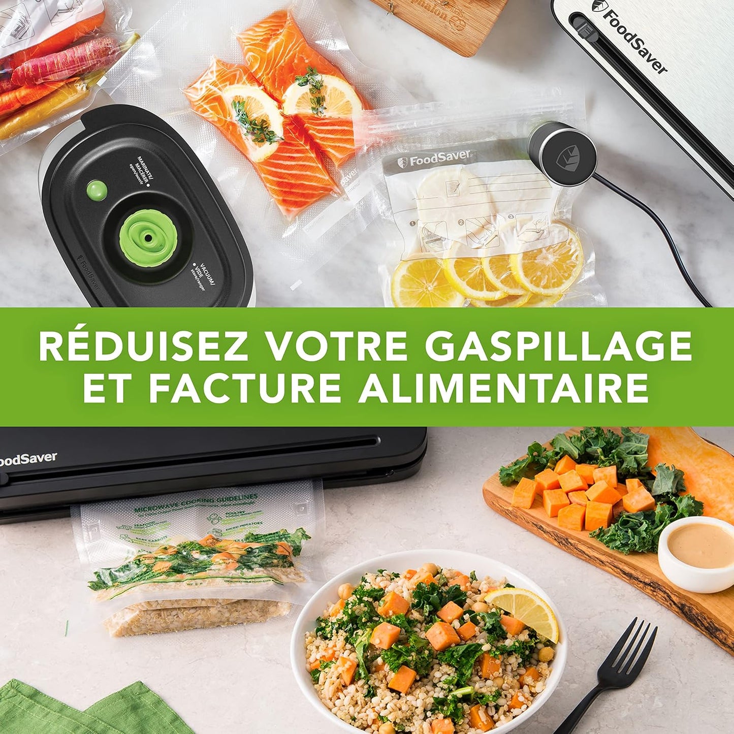 FFS005X Machine Sous Vide Avec Compartiment De Rangement Pour Rouleau Et Cutter, Fonction Pulse Pour Aliments Fragiles, Inclus Accessoires Et Sacs De Mise Sous Vide Assortis