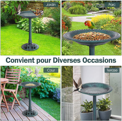 GOPLUS Mangeoire Oiseaux Extérieur, Plateau φ50CM, Abreuvoir Oiseaux Hauteur 72CM, Bain d'oiseaux en PP sur Pied, Base Remplissable, Design Antique, Bronze Vert
