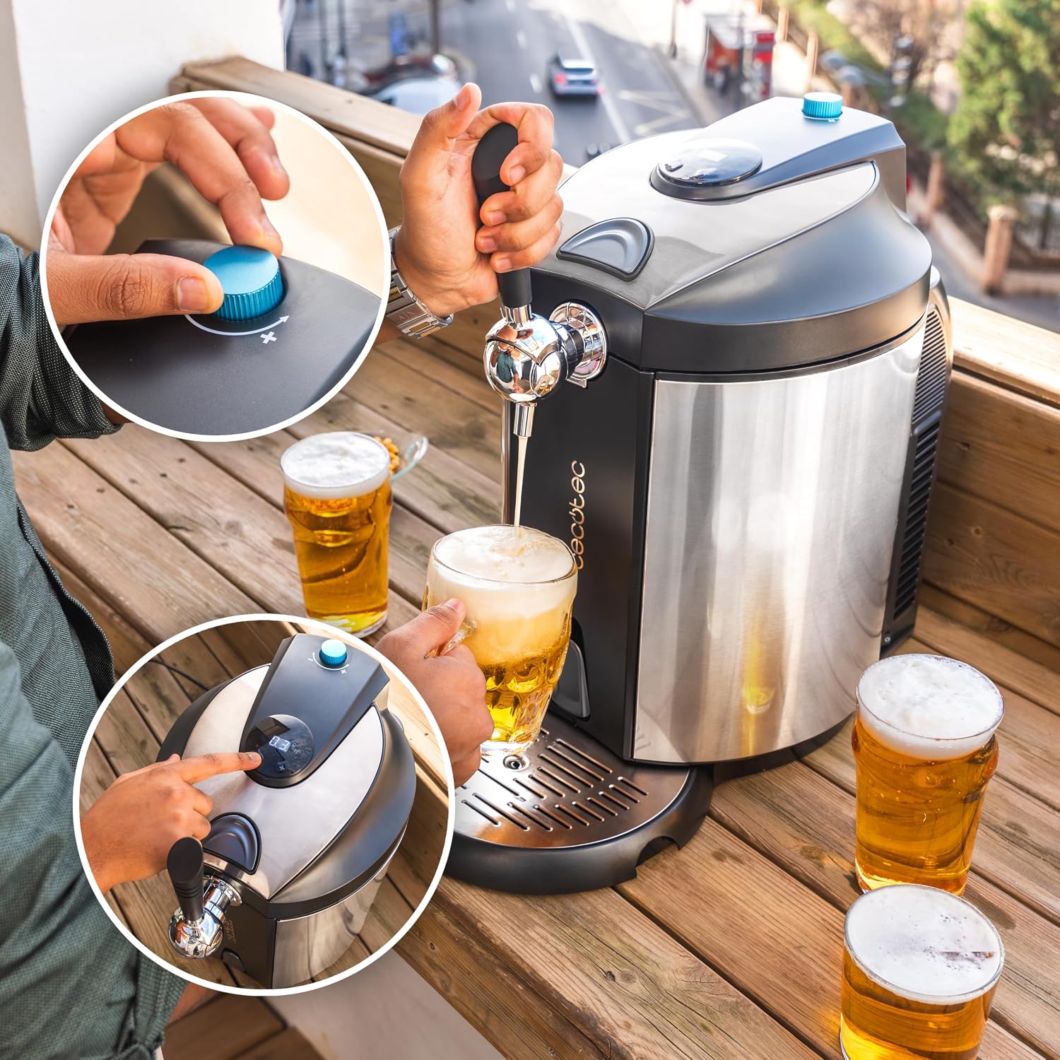Cecotec BeerFlow Steel 5000 Beer Machine, 65W Adjustable Temperature 2-12°C, Compatible with 5L Pressurised and Non-Pressurised Barrels with Stainless Steel Finish and Non-Slip Feet