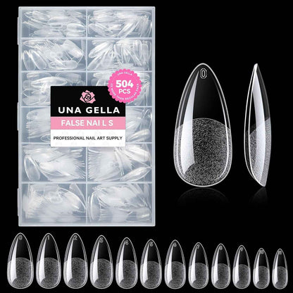 Capsule Américaine Ongles Amande Moyenne 504 Pièces | Faux Ongles Couverture Totale, Gel Souple Sans Courbure En C, Idéal Pour Extensions D’Ongles Et DIY À La Maison 12 Tailles