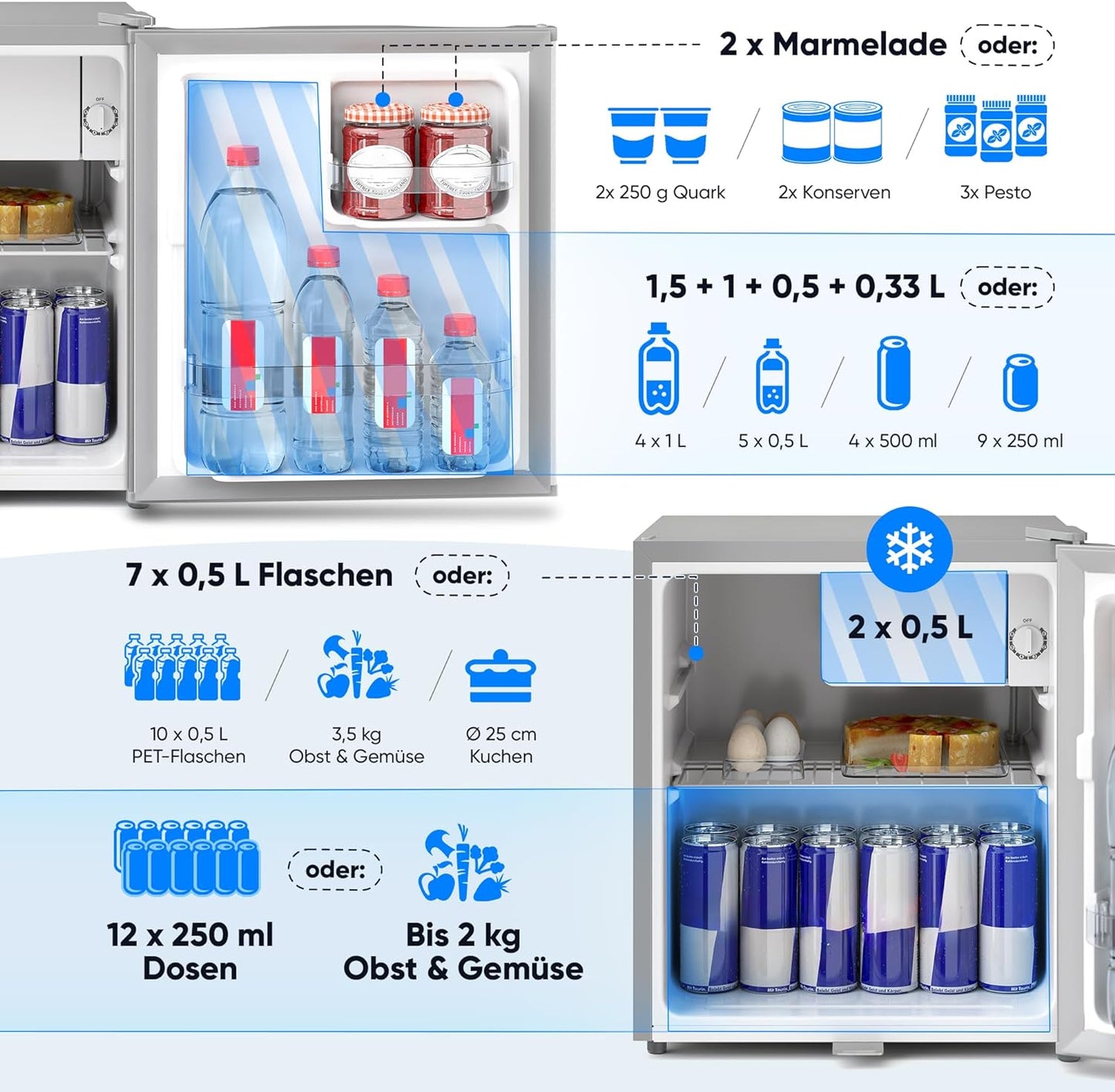 Stillstern Mini Réfrigérateur E 45 L Avec Dégivrage Automatique, Serrure, Compartiment Gel, Silencieux, Idéal Pour Cuisine, Bureau, Chambre À Coucher, Hôtels Et Petits Appartements