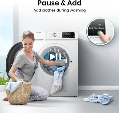 Hisense WFQA1014EVJM Machine À Laver Avec Fonction Vapeur, 10 Kg/Aquastop, 1400 Tr/Min, 15 Programmes, Moteur Inverter Powerdrive, Tambour En Acier Inoxydable, Sécurité Enfant, Nettoyage Du Tambour,