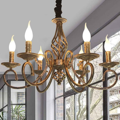 Lustre Rustique Campagne Bronze 6 Lumières Métal | Antique Suspendu Pour Îlot Cuisine Salle À Manger Ferme Salon Éclairage Vintage Hauteur Réglable