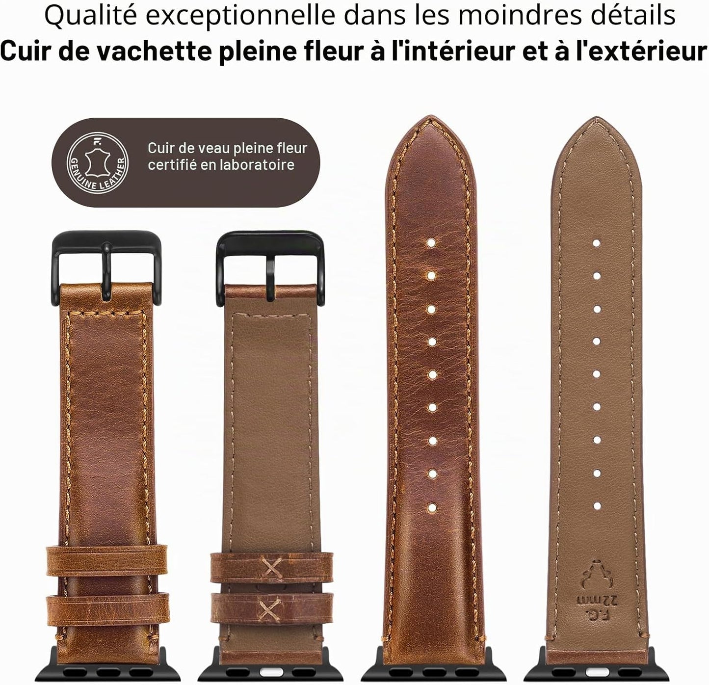 Bracelet En Cuir Véritable Pour Apple Watch 49/46/44/45Mm | Compatible Avec Iwatch Ultra3/2/1 SE3/2/1 Série 11/10/9/8/7/6/5/4 Pour Homme Femme, Marron+Boucle Noir