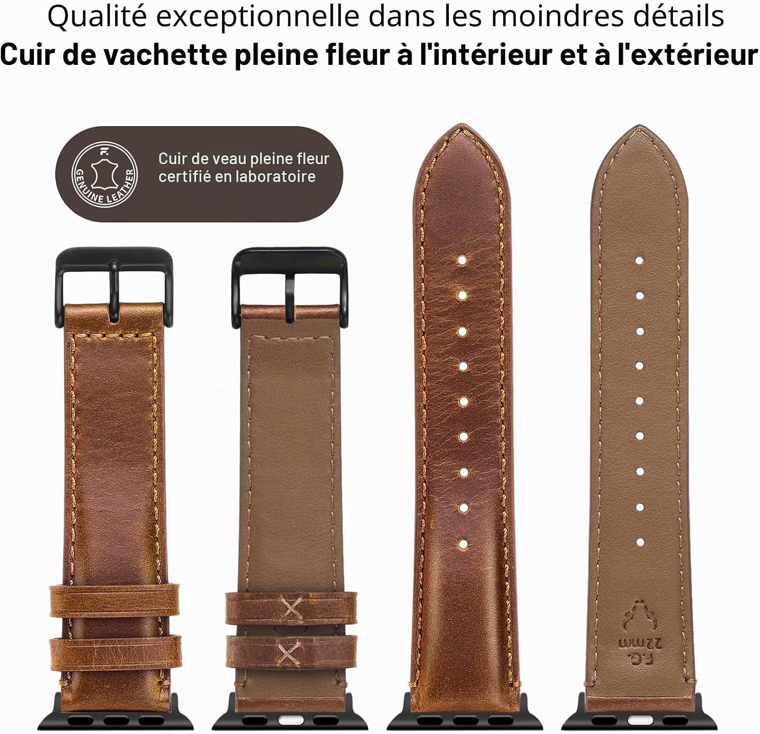 Bracelet En Cuir Véritable Pour Apple Watch 49/46/44/45Mm | Compatible Avec Iwatch Ultra3/2/1 SE3/2/1 Série 11/10/9/8/7/6/5/4 Pour Homme Femme, Marron+Boucle Noir