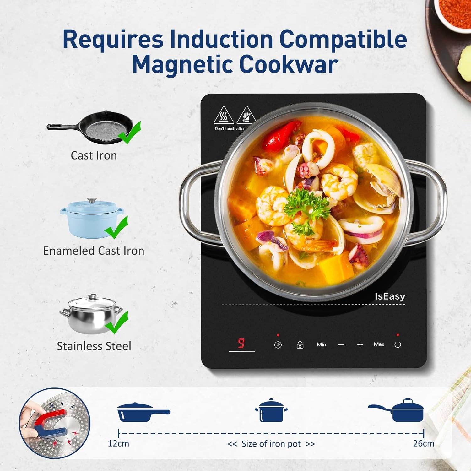Plaque À Induction Portable, Plaque De Cuisson À Induction 2100W, Table Induction 1 Foyers, Avec Minuterie, Verrou Enfants (Plaque 1 Feux -B)