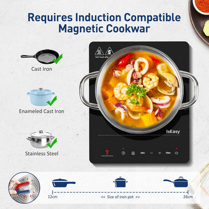Plaque À Induction Portable, Plaque De Cuisson À Induction 2100W, Table Induction 1 Foyers, Avec Minuterie, Verrou Enfants (Plaque 1 Feux -B)