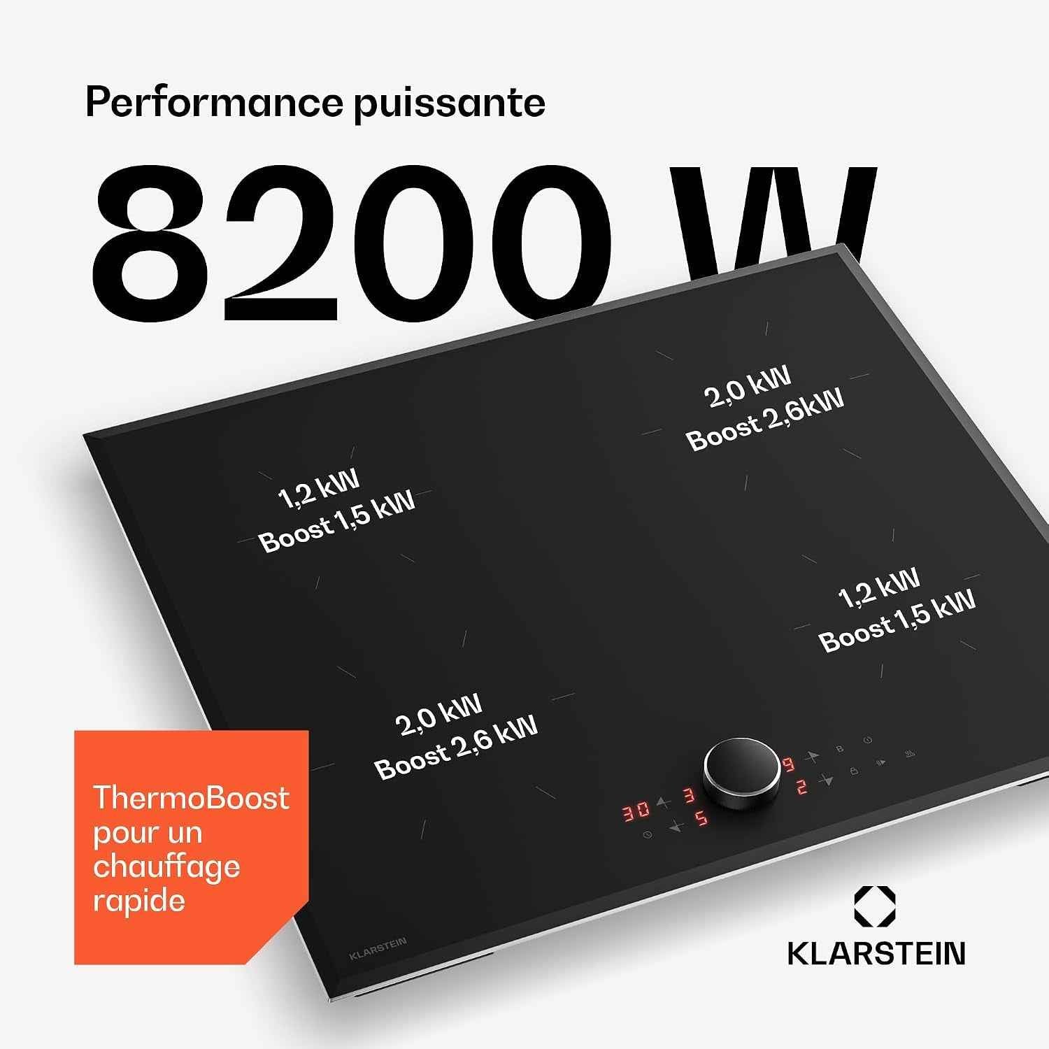 Klarstein Magnichef Plaque Induction Encastrable - 4 Zones, 8200W Boost, Commande Magnétique, Minuterie, Sécurité Enfant, Détection Casserole, Plaque Cuisson Induction