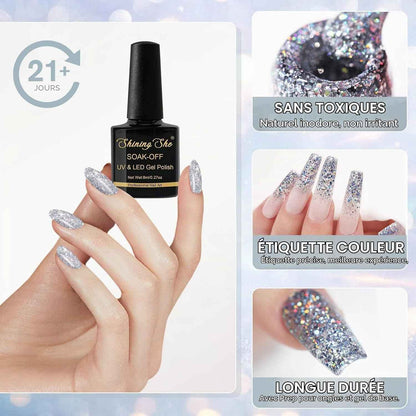 Vernis À Ongles Semi Permanent Paillettes, 10 Couleurs Blanc Argenté Noir or Rose Gel Soak off UV/LED Kit Pour Salon De Manucure DIY Home, 8Ml
