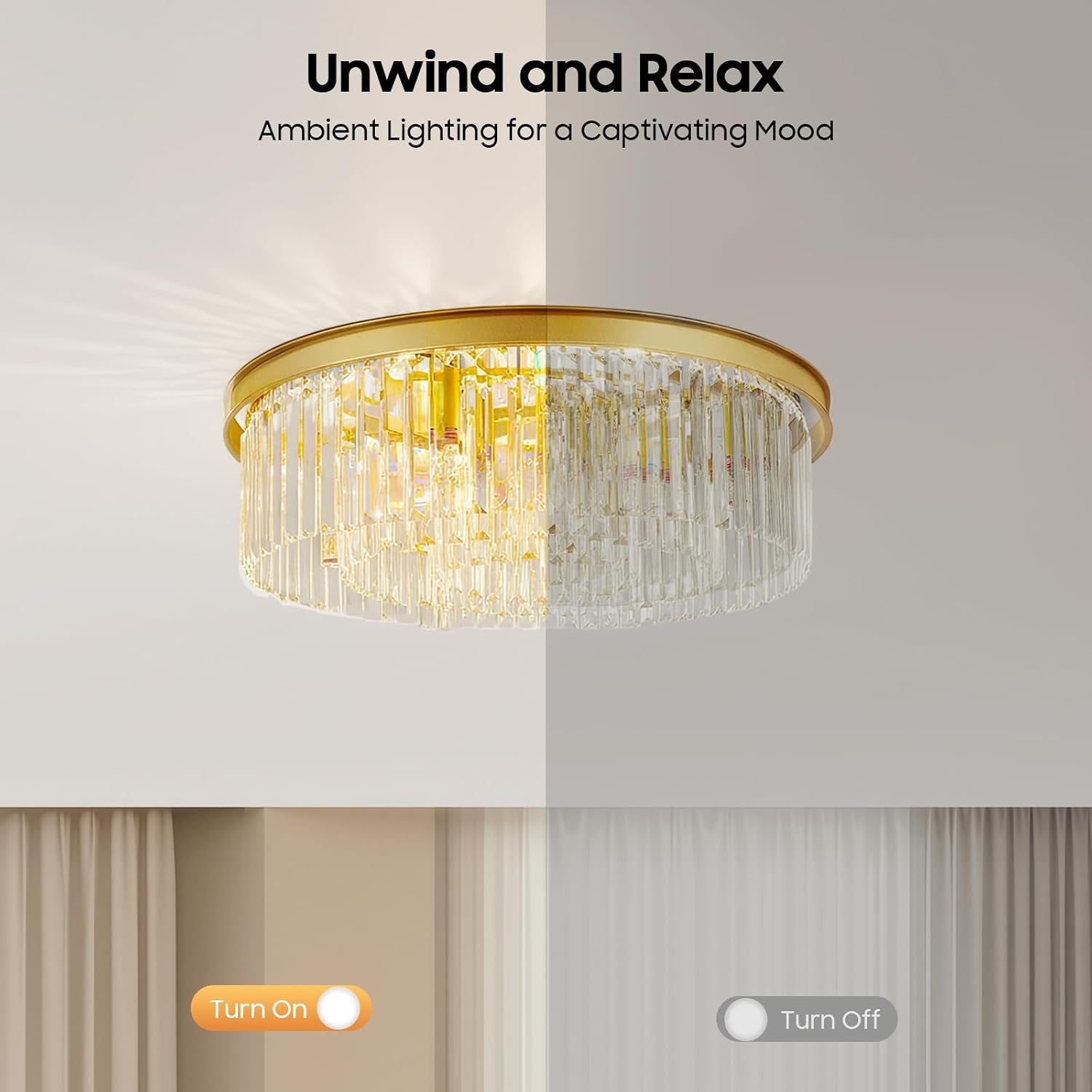 Plafonnier En Cristal De 60 Cm, Lustre Doré, Lustre Chambre, Lampe Ronde LED, Plafond Transparent, E14