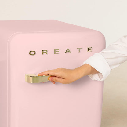 / RETRO FRIDGE 50 Gold/Réfrigérateur Rose Avec Poignée Or/Pratique Et Fonctionnel, Matériaux Résistants