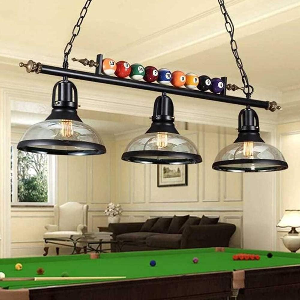 Lustre Billard E27 Luminaire Suspendu 3 Lumières Abat-Jour En Verre Plafonnier En Métal Industriel Lampe À Suspension En Fer Noir Salon Corridor Club Chambre Cuisine Billard Hall Éclairage