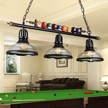 Lustre Billard E27 Luminaire Suspendu 3 Lumières Abat-Jour En Verre Plafonnier En Métal Industriel Lampe À Suspension En Fer Noir Salon Corridor Club Chambre Cuisine Billard Hall Éclairage