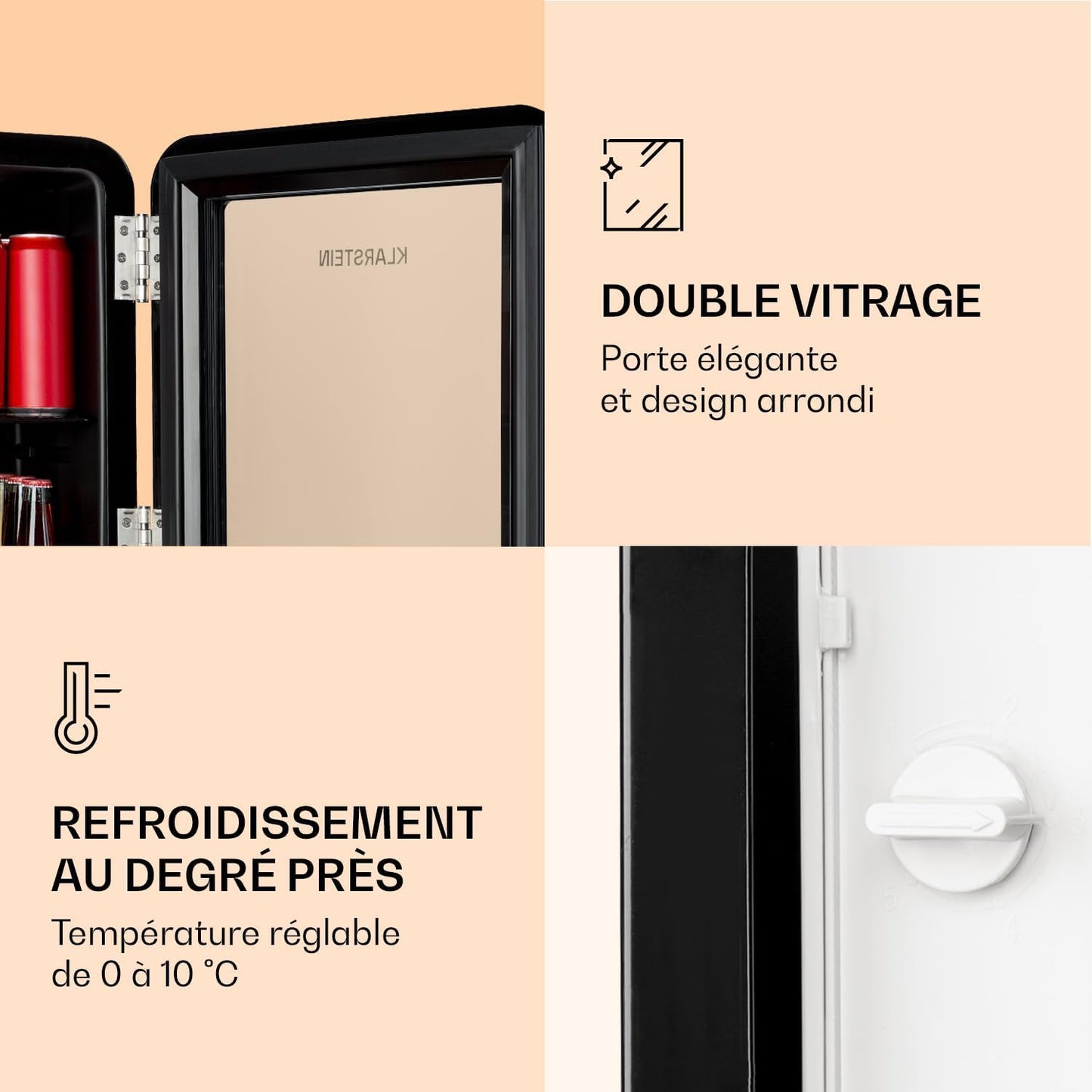 Poplife Refroidisseur De Boissons - Mini-Bar, Réfrigérateur Rétro, 0-10°C, Seulement 39 Db, 48 L, Écologique, Porte À Double Vitrage, Design Rétro, Noir