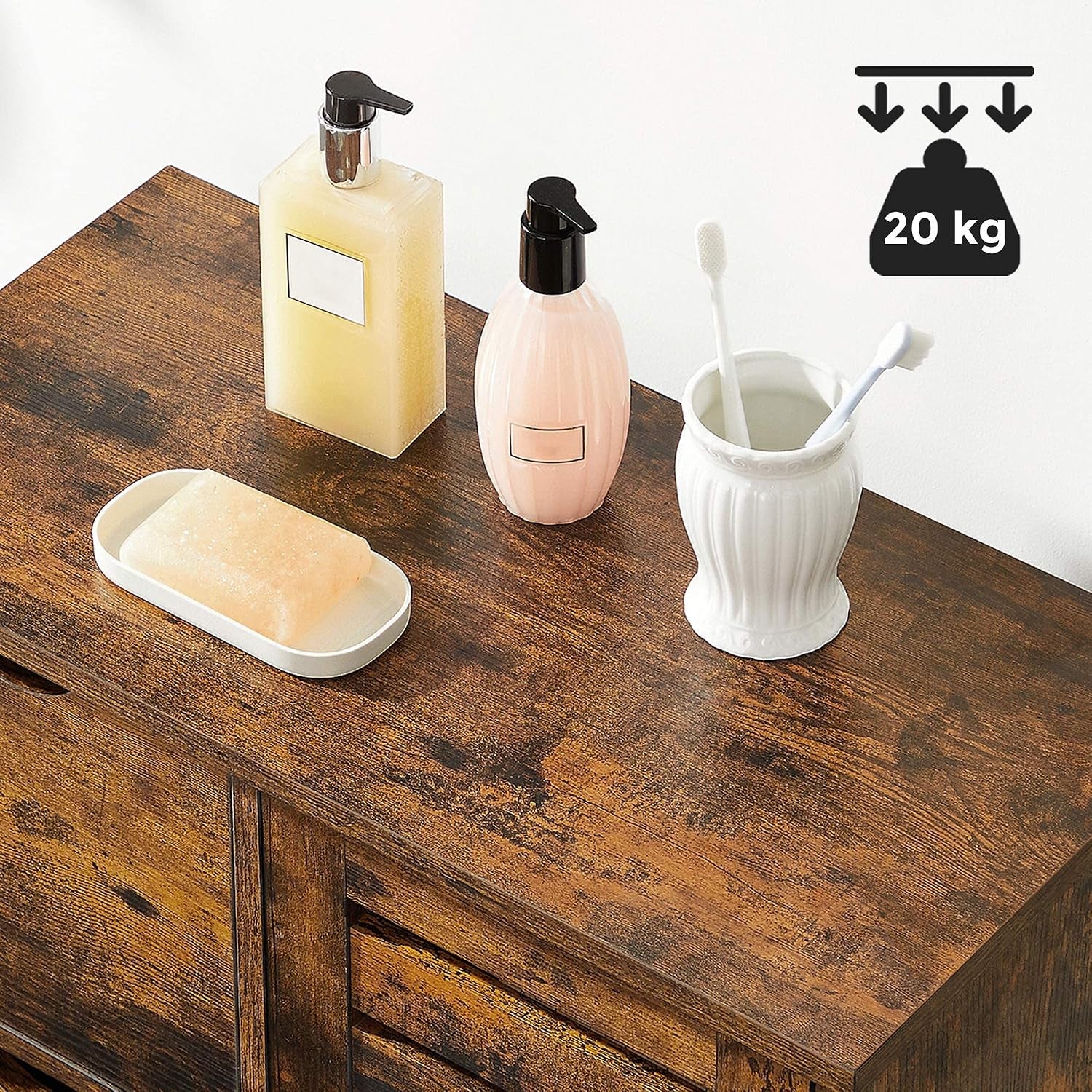 Meuble De Salle De Bain, Buffet, Armoire, Placard De Rangement Avec 3 Tiroirs, 2 Étagères Intérieures Réglables En Hauteur, Pour Salon, Cuisine, Couloir, Marron Rustique BBK143X01