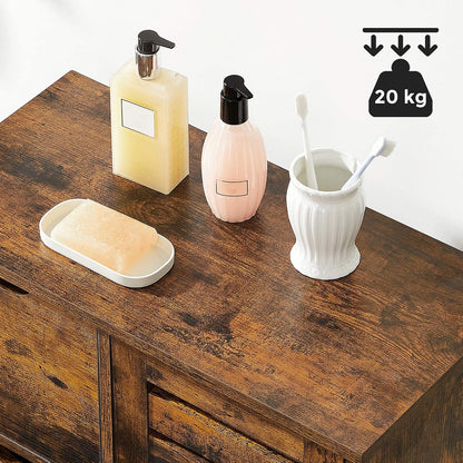 Meuble De Salle De Bain, Buffet, Armoire, Placard De Rangement Avec 3 Tiroirs, 2 Étagères Intérieures Réglables En Hauteur, Pour Salon, Cuisine, Couloir, Marron Rustique BBK143X01